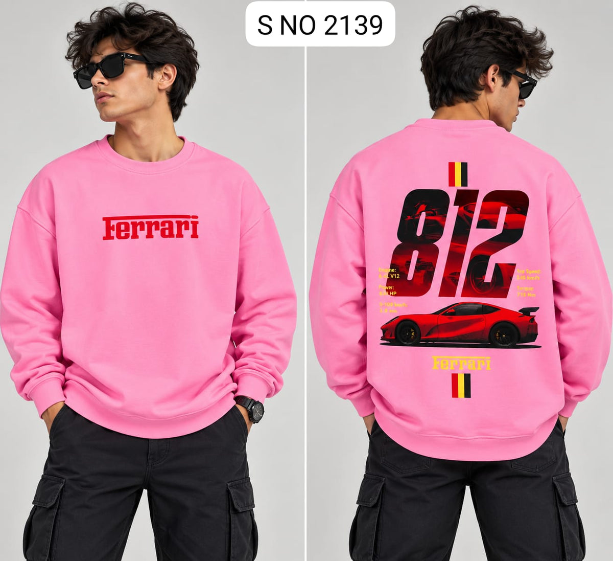 Code 2139 pink Ferrari graphic sweatshirt