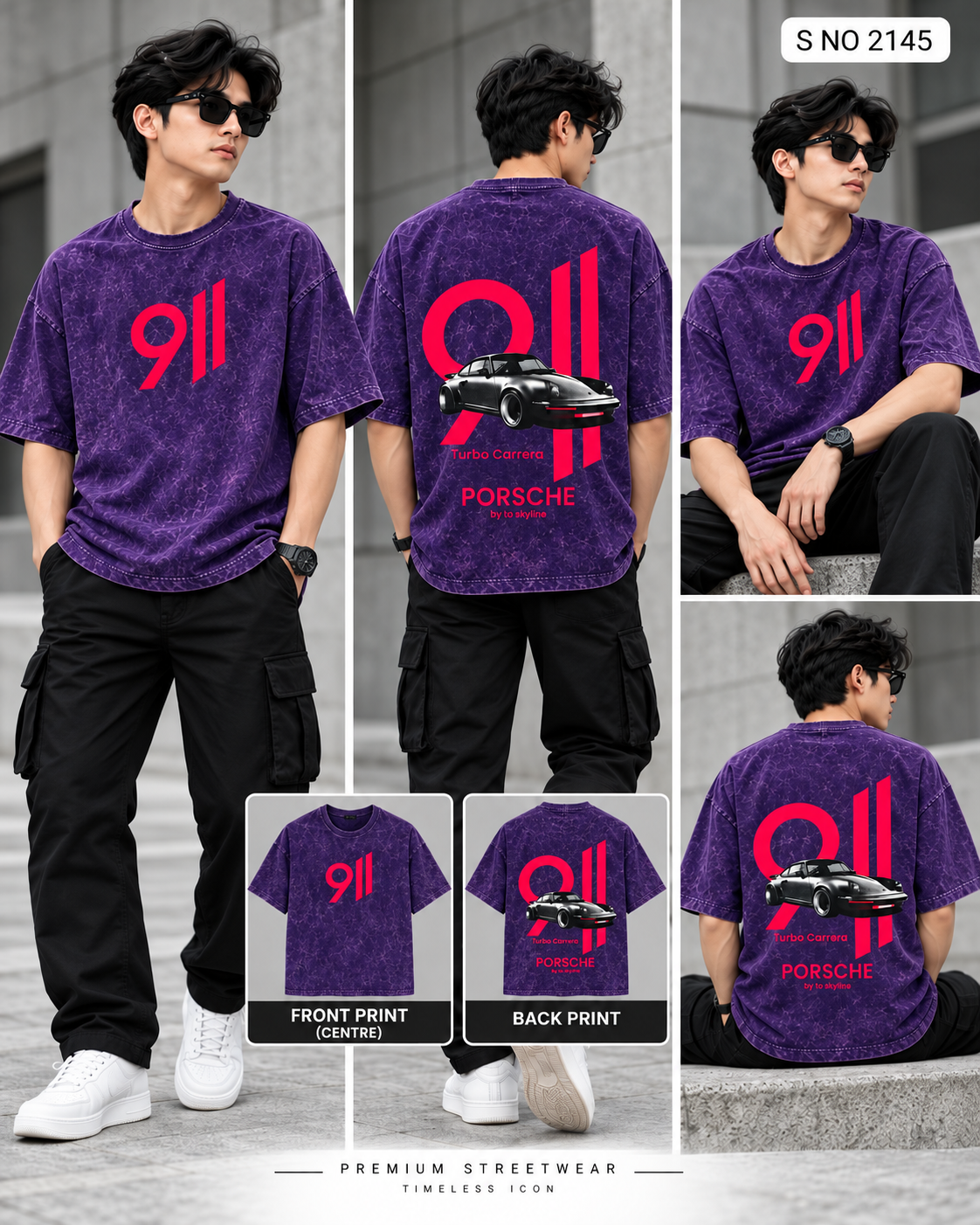Code 2145 Purple 911 graphic oversized T-shirt