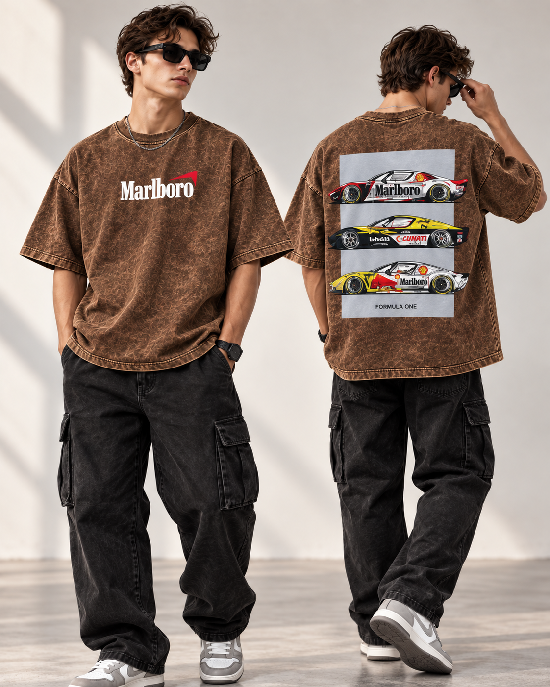 Code 2364 Brown oversized graphic T-shirt front and back