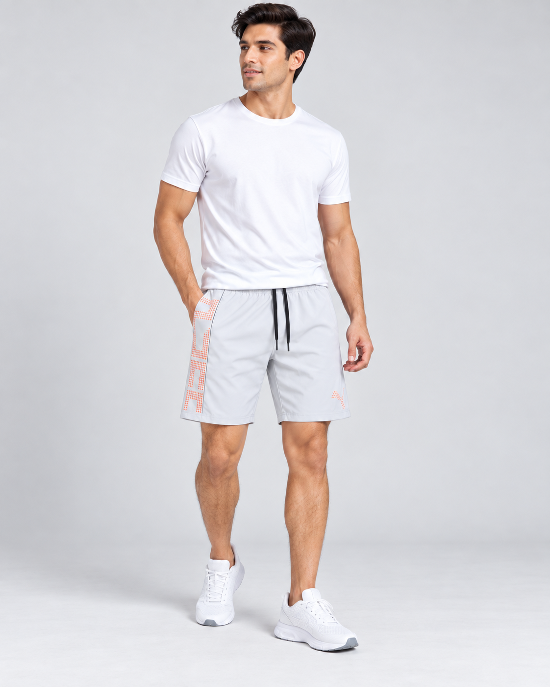 NS Sports Shorts - Light Grey Orange Print