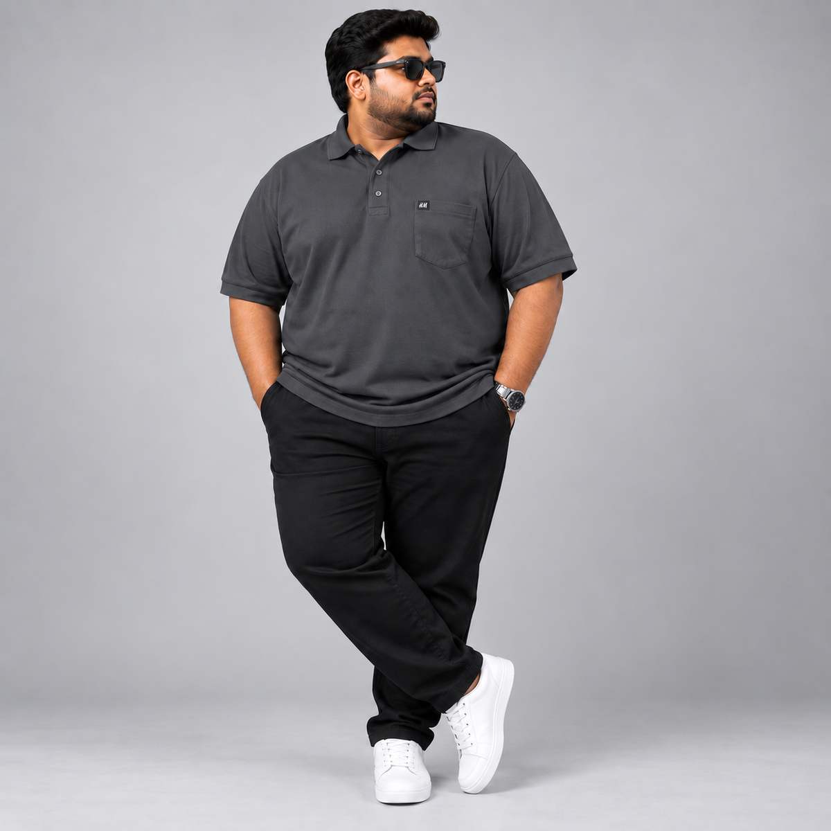 Plus Size Polo T-Shirt Charcoal Grey 2583