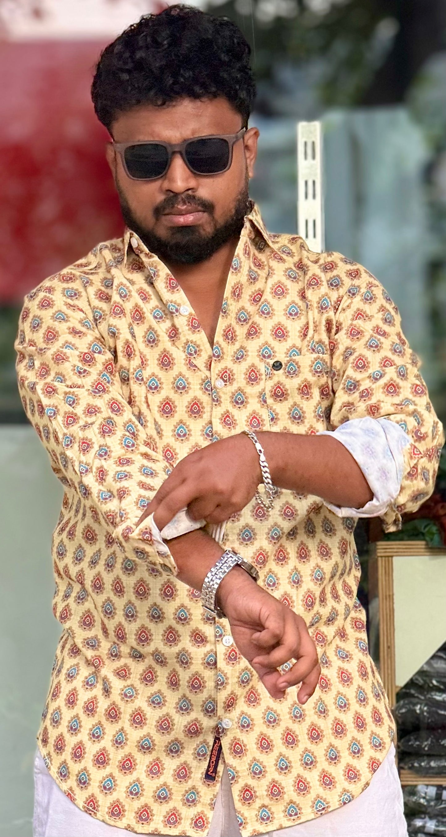 Men's Shirt — Mustard Print