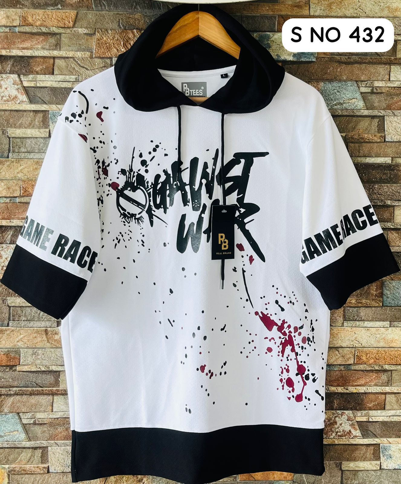Down shoulder printed Hoodie Tshirt