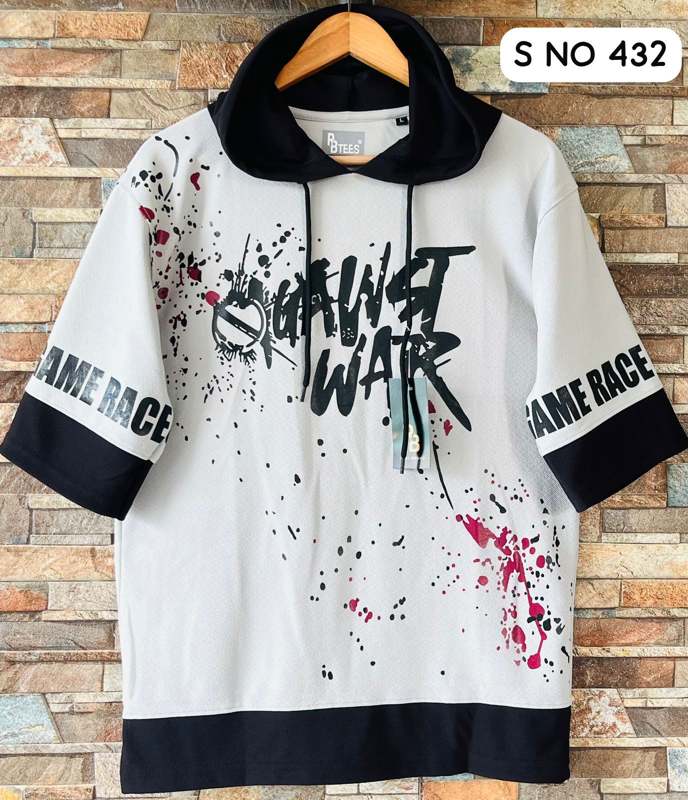 Down shoulder printed Hoodie Tshirt