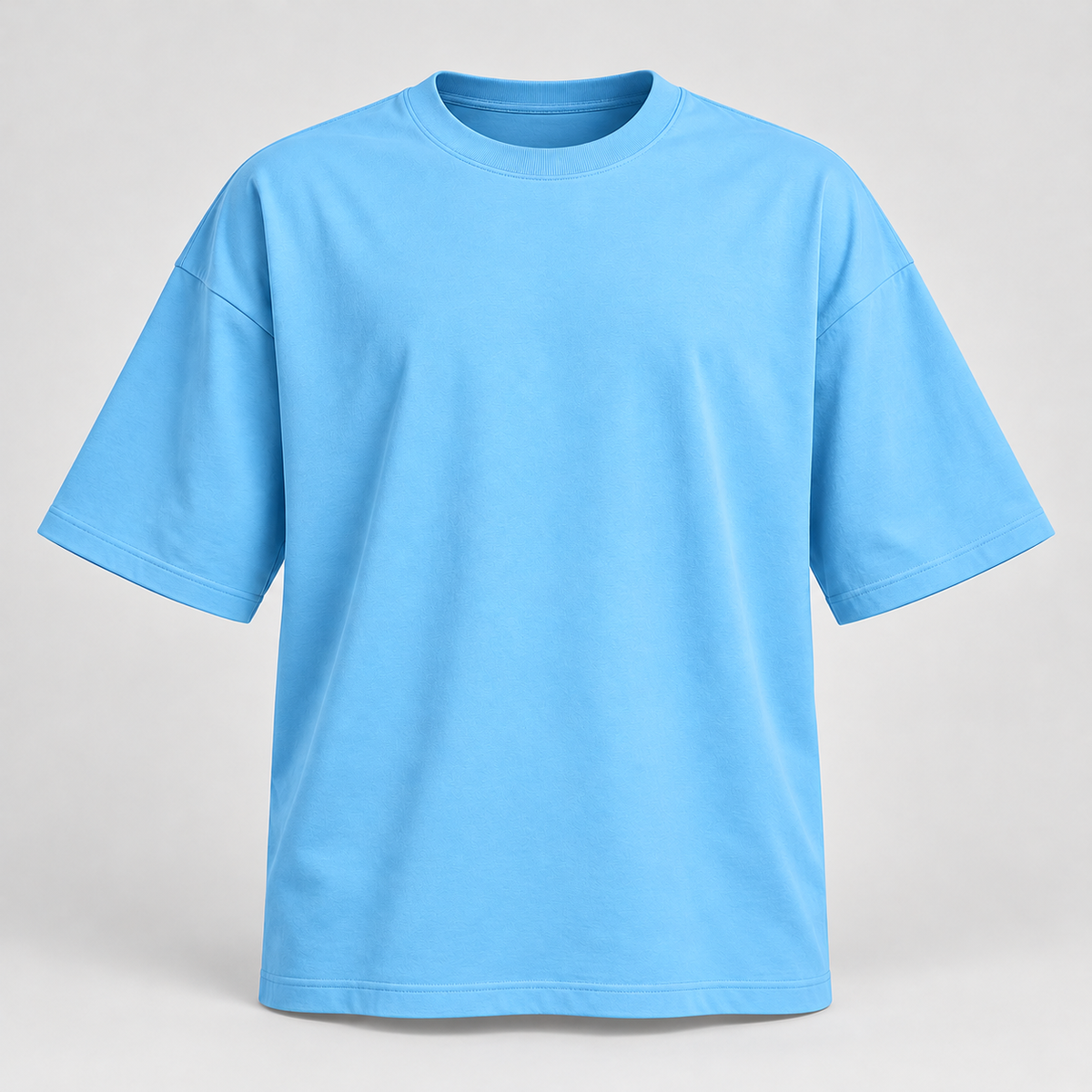 Plain Drop Shoulder T-Shirt - Light Blue - 3D product front, without supplier labels or tags