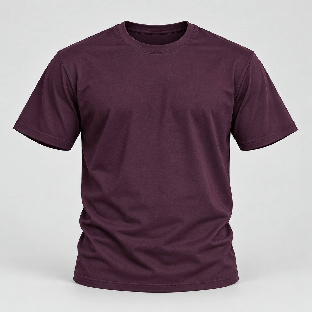 Plain Round Neck T-Shirt - Dark Plum - 3D product front, without supplier labels or tags