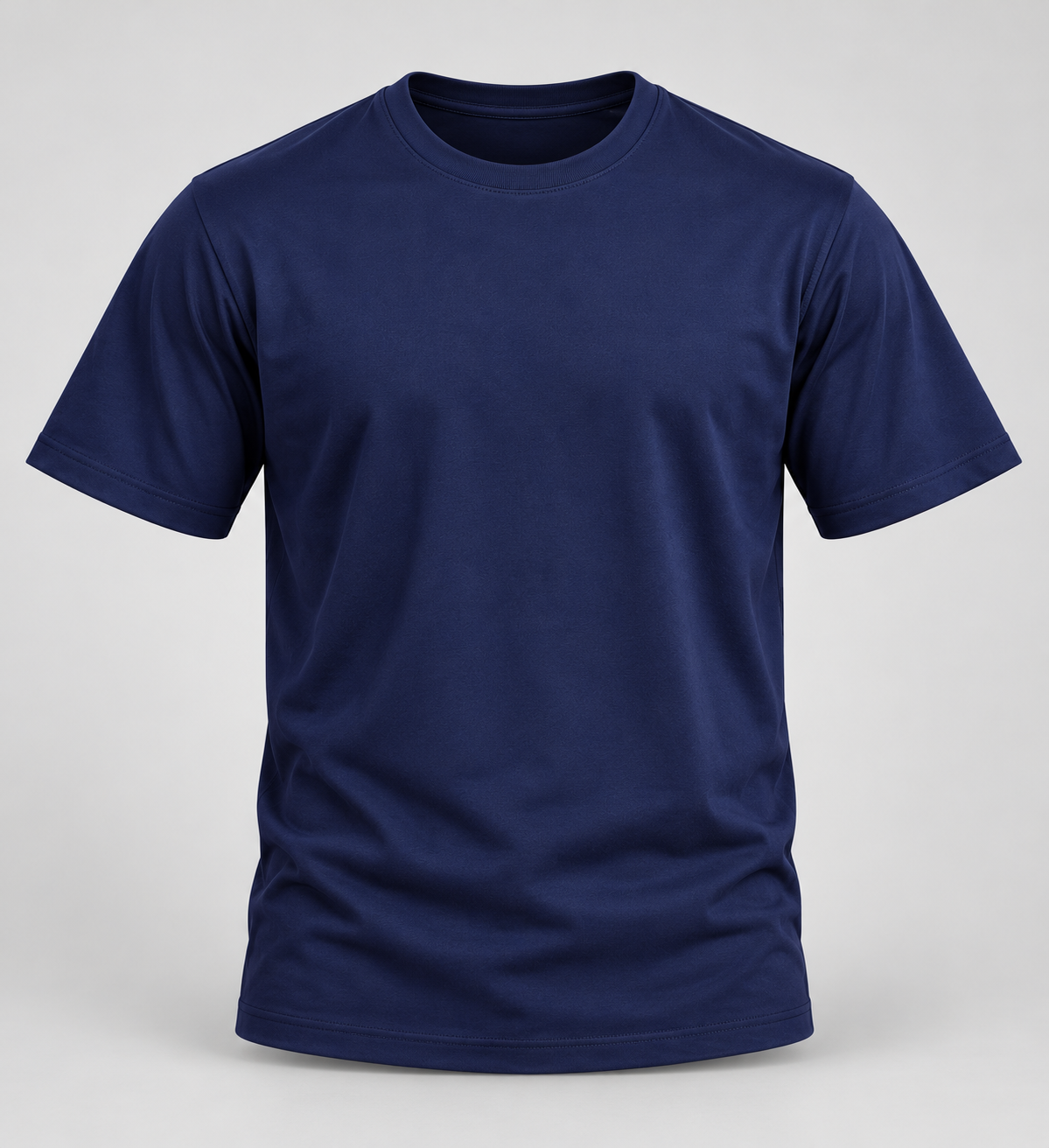 Plain Round Neck T-Shirt - Navy Blue - 3D product front, without supplier labels or tags