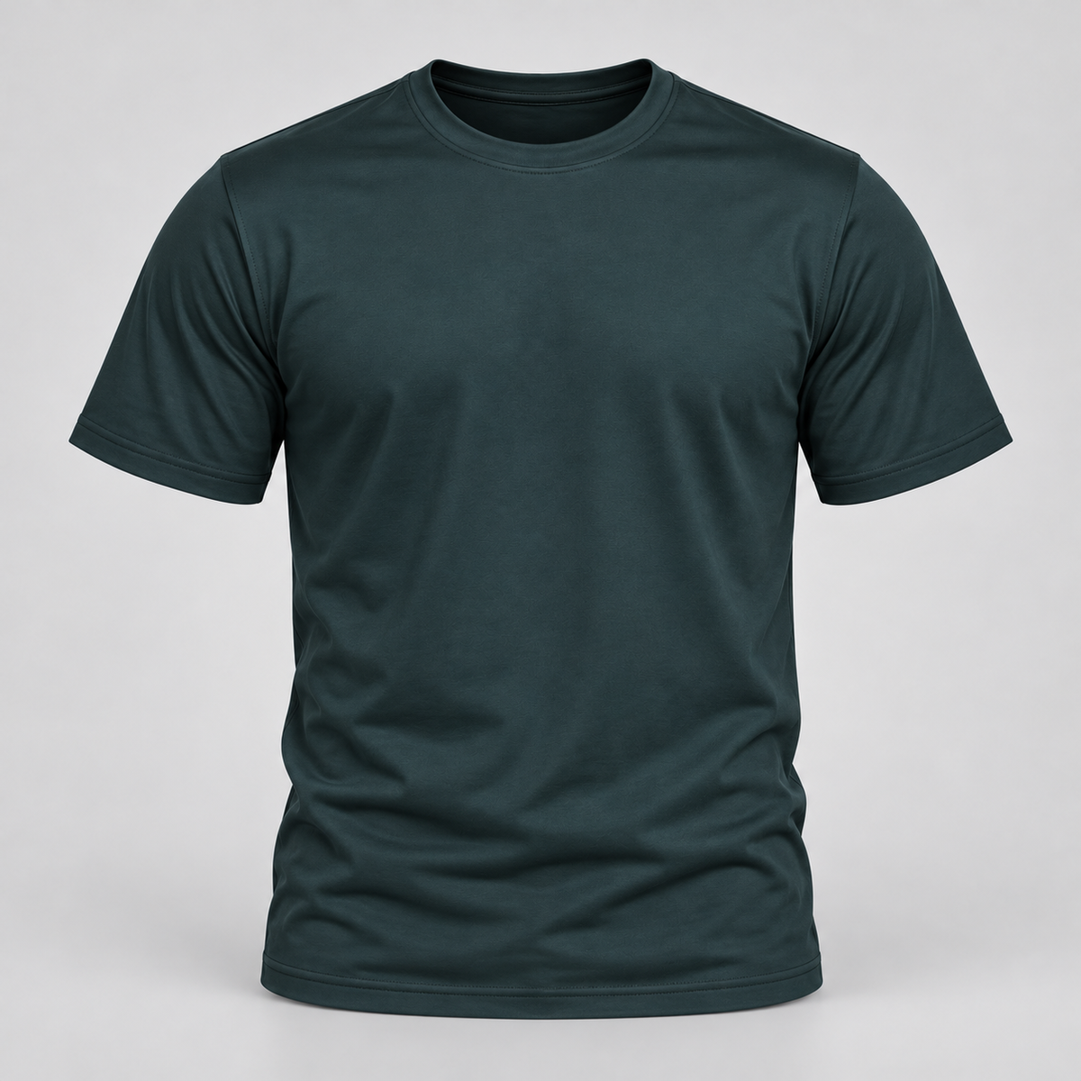 Plain Round Neck T-Shirt - Dark Green - 3D product front, without supplier labels or tags