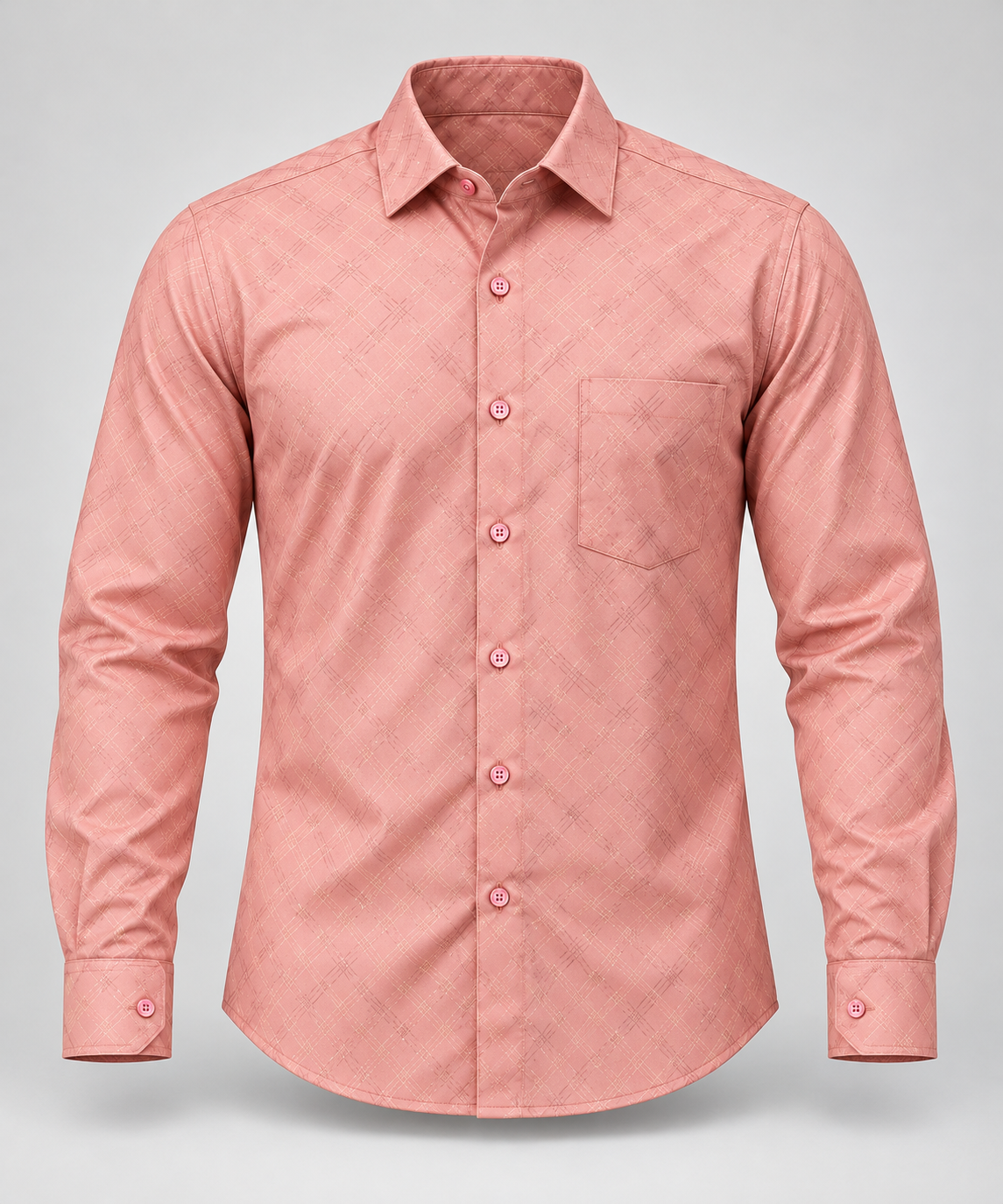 Crosshatch Print Full Sleeve Shirt - Dusty Rose - 3D product front, without supplier labels or tags