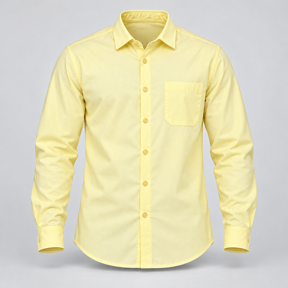 Plain Full Sleeve Pocket Shirt - Pale Lemon - 3D product front, without supplier labels or tags