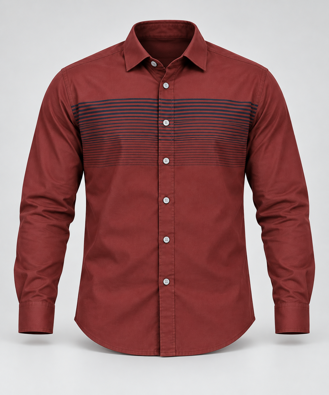 Chest Stripe Full Sleeve Shirt - Maroon - 3D product front, without supplier labels or tags