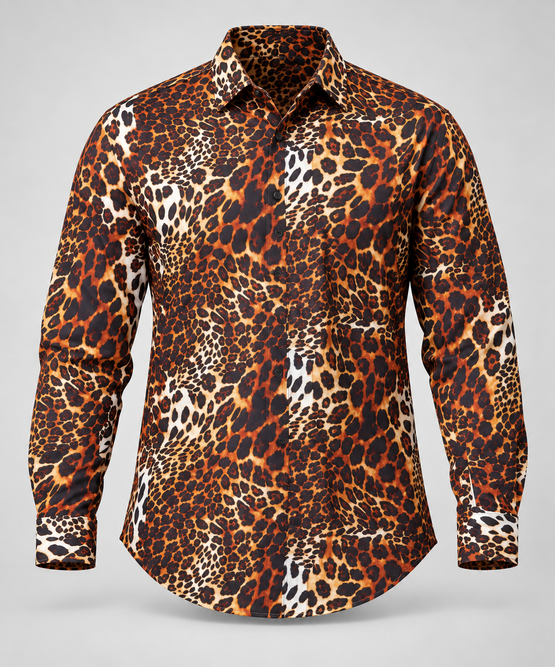 Leopard Print Full Sleeve Shirt - Orange Cream Black - 3D product front, without supplier labels or tags