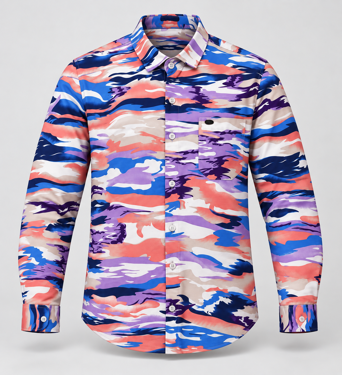 Brush Wave Print Full Sleeve Pocket Shirt - Multicolour - 3D product front, without supplier labels or tags