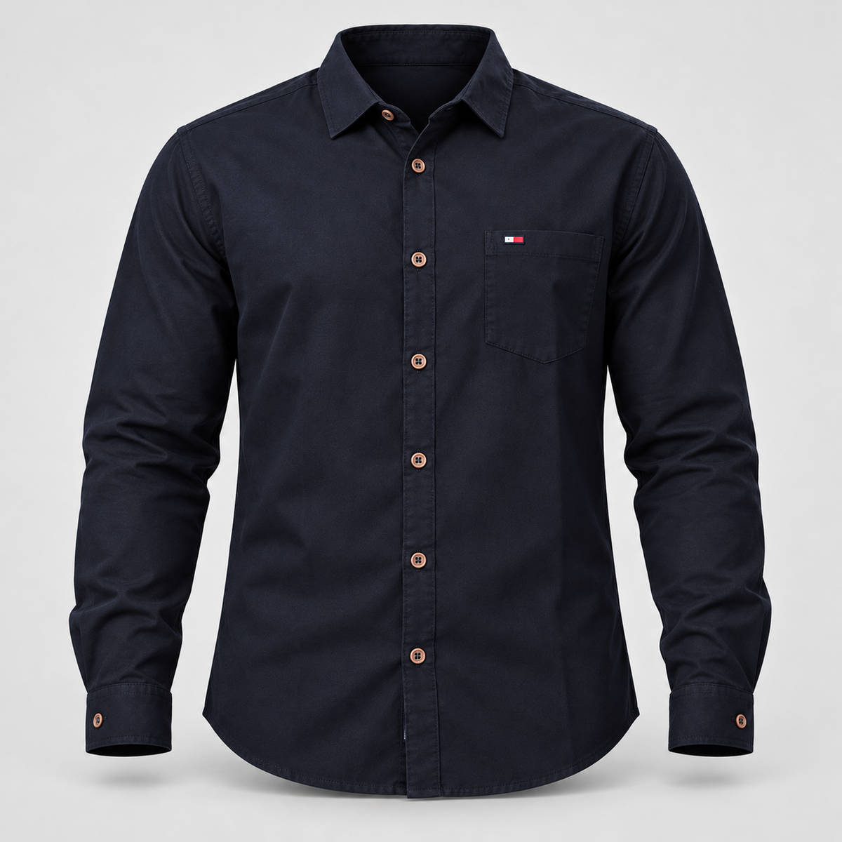 Plain Full Sleeve Pocket Shirt - Dark Navy - 3D product front, without supplier labels or tags
