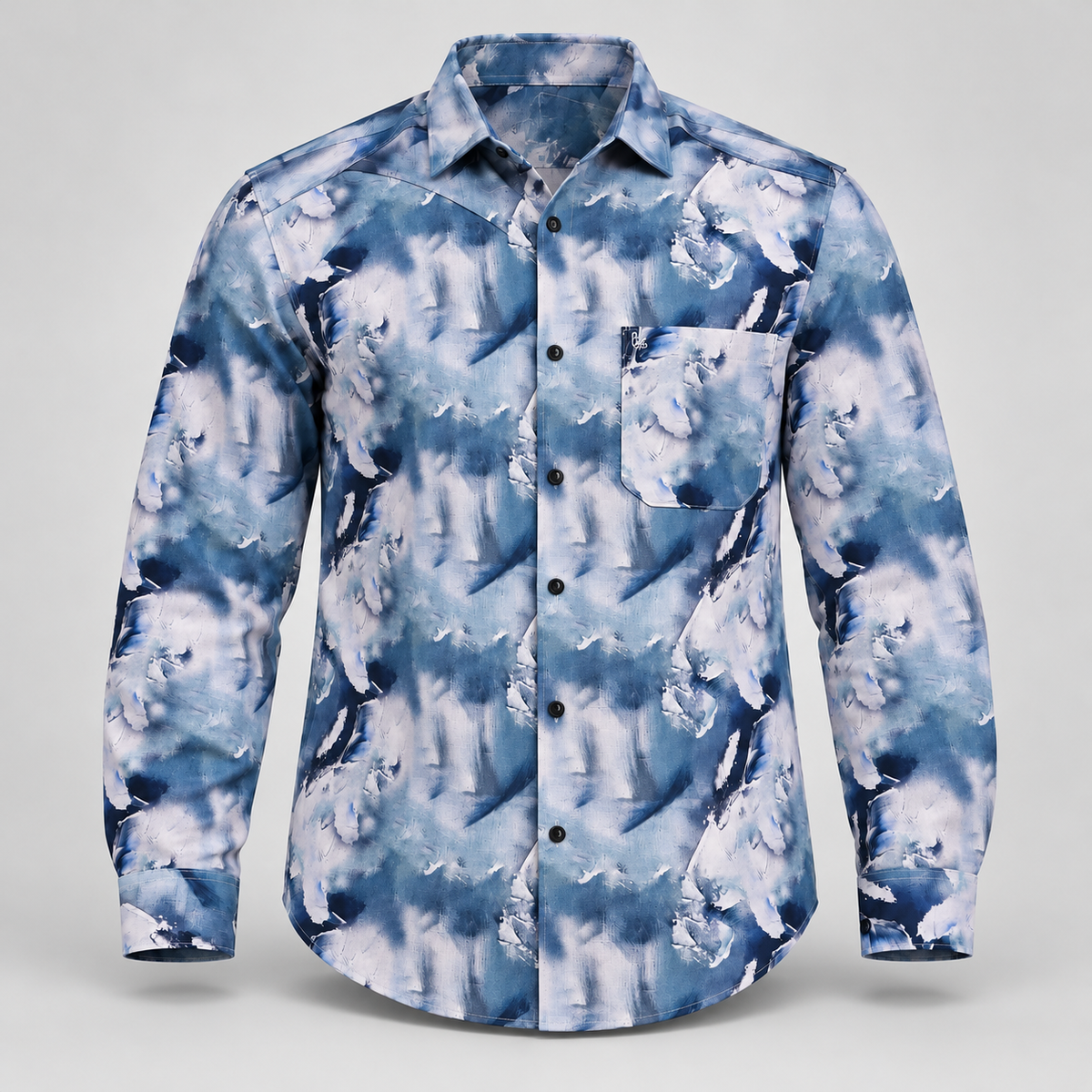 Abstract Wash Full Sleeve Pocket Shirt - Slate Blue - 3D product front, without supplier labels or tags