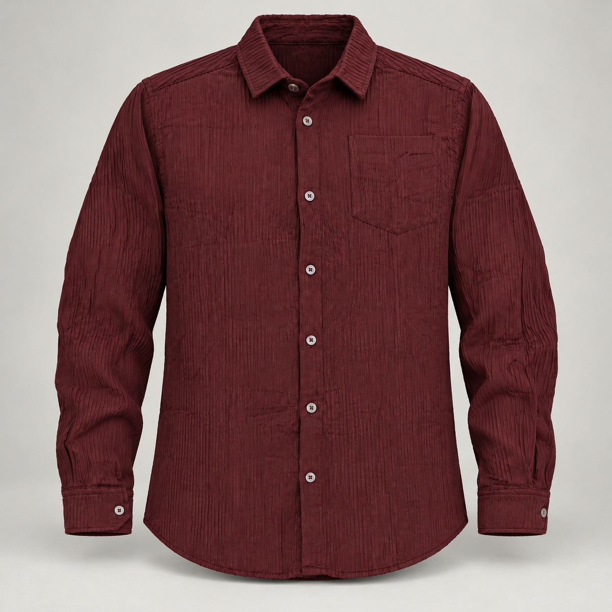 Vertical Texture Full Sleeve Pocket Shirt - Burgundy - clean dimensional product front, without hangtags