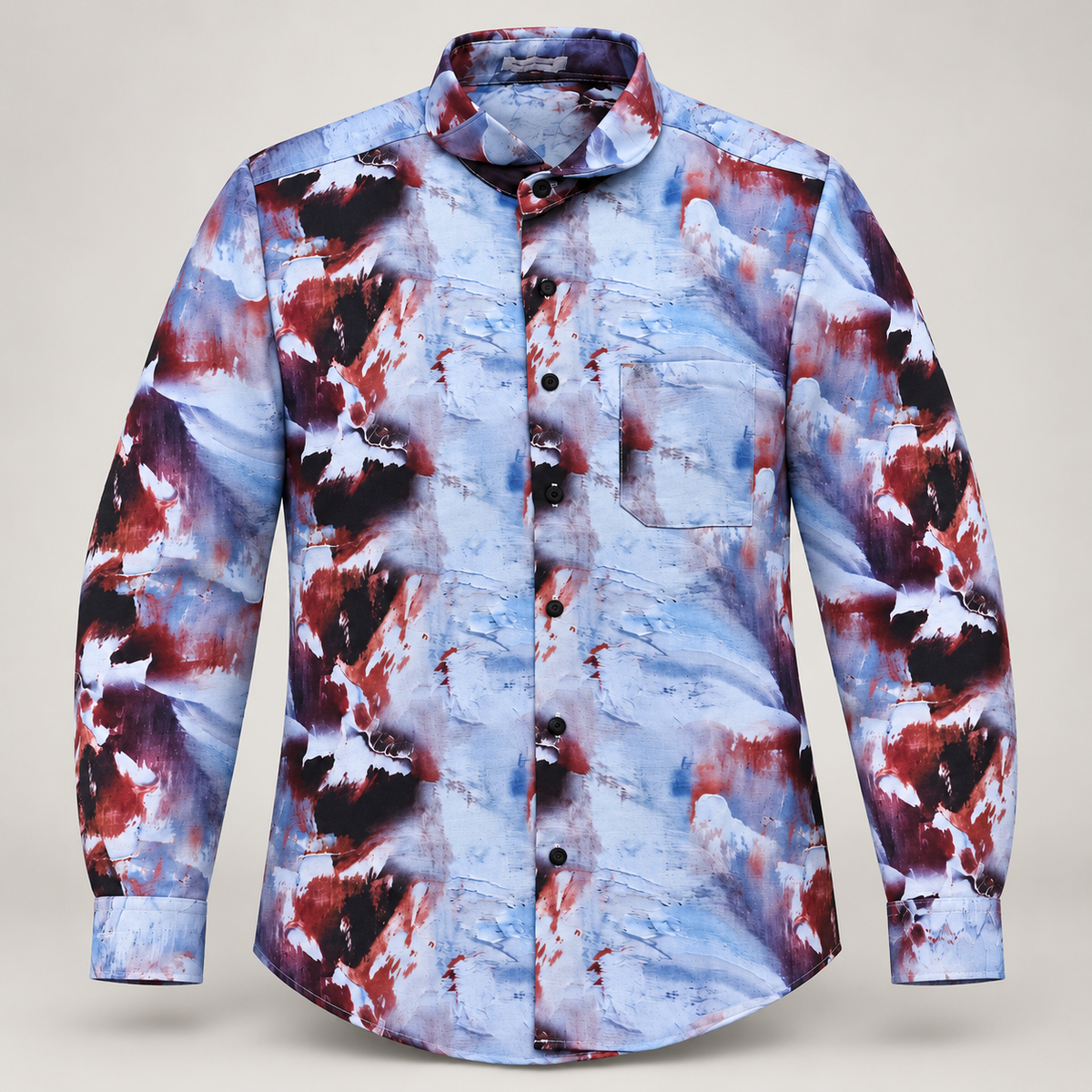 Abstract Wash Full Sleeve Pocket Shirt - Blue Burgundy - clean dimensional product front, without hangtags
