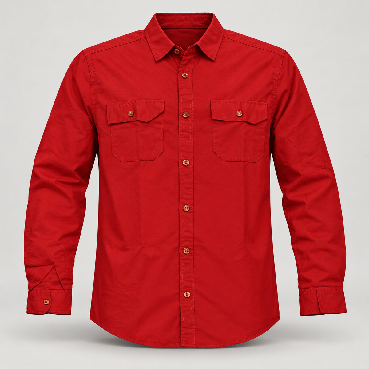 Plain Double Flap Pocket Full Sleeve Shirt - Red - clean dimensional product front, without hangtags