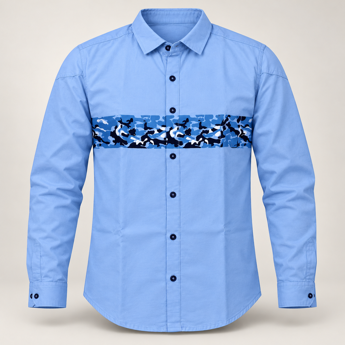 Camouflage Chest Band Full Sleeve Shirt - Light Blue - clean dimensional product front, without hangtags