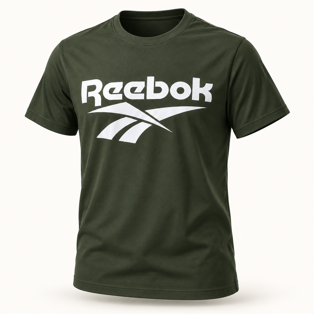 Men's Olive Green printed short-sleeve round-neck T-shirt — 3D product view