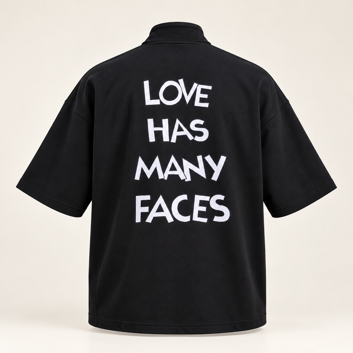 Front and Back Print Drop Shoulder High Neck T-Shirt - Black - product back
