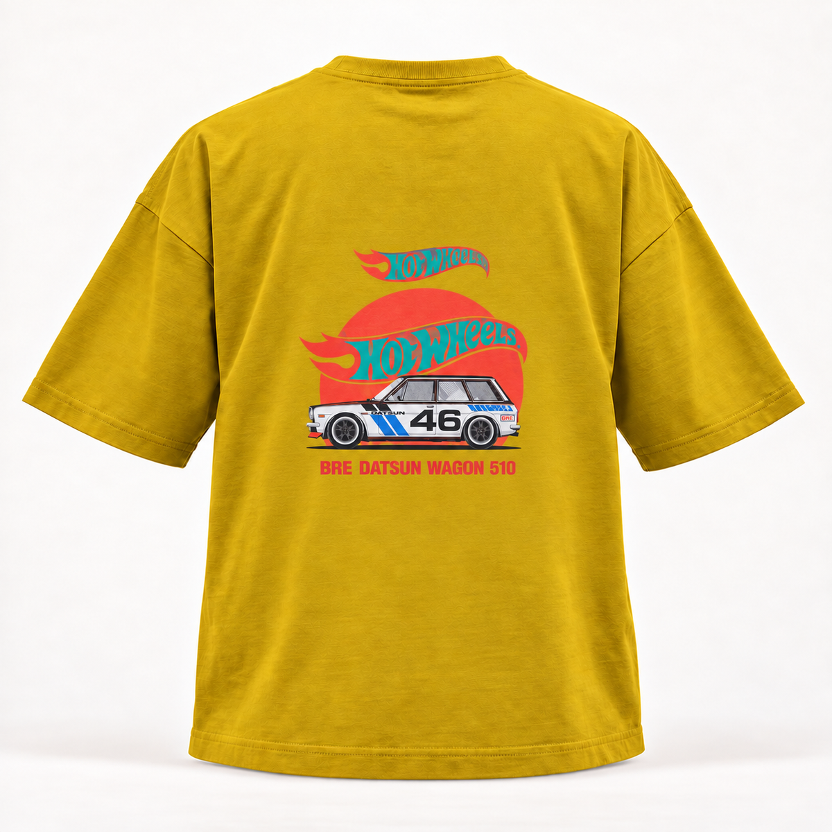 Car Graphic Front and Back Print Drop Shoulder T-Shirt - Mustard - product back