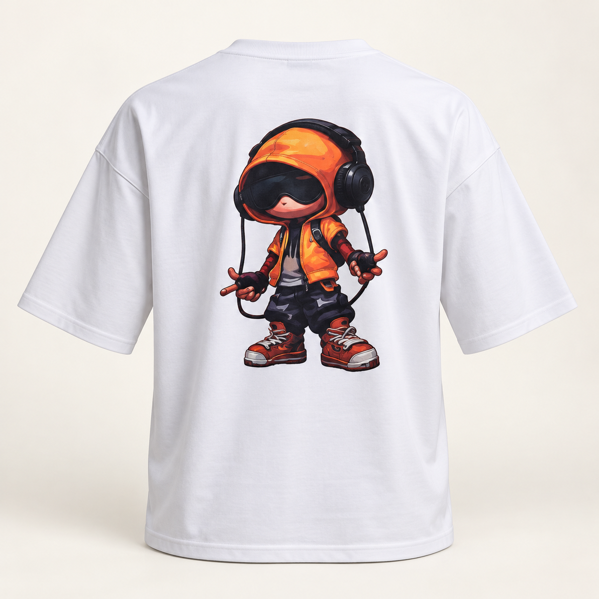 Front and Back Graphic Drop Shoulder T-Shirt - White - product back