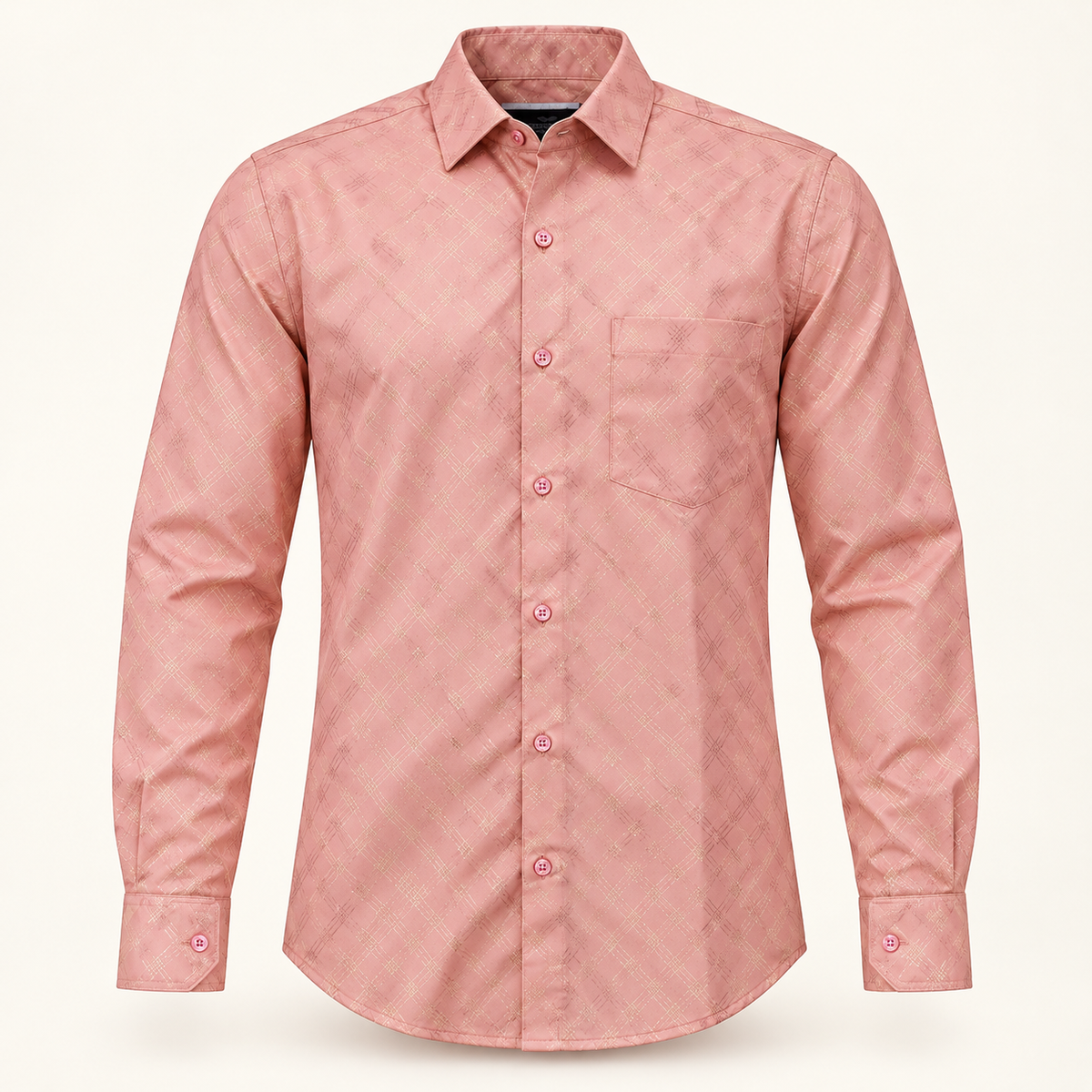 Crosshatch Print Full Sleeve Shirt - Dusty Rose - product front
