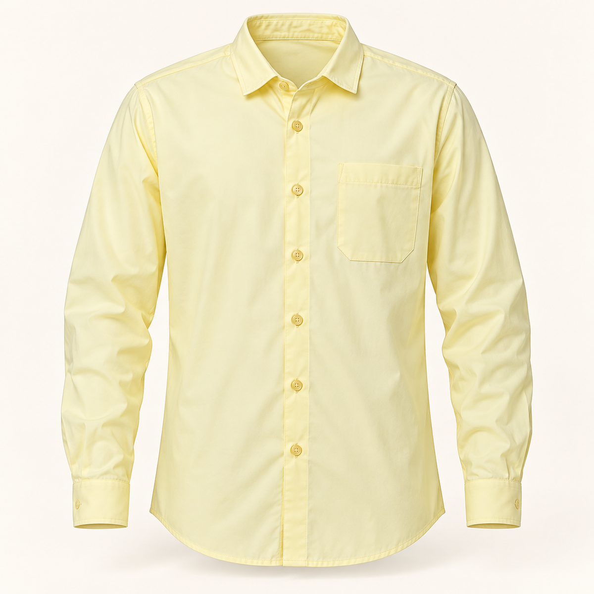 Plain Full Sleeve Pocket Shirt - Pale Lemon - product front
