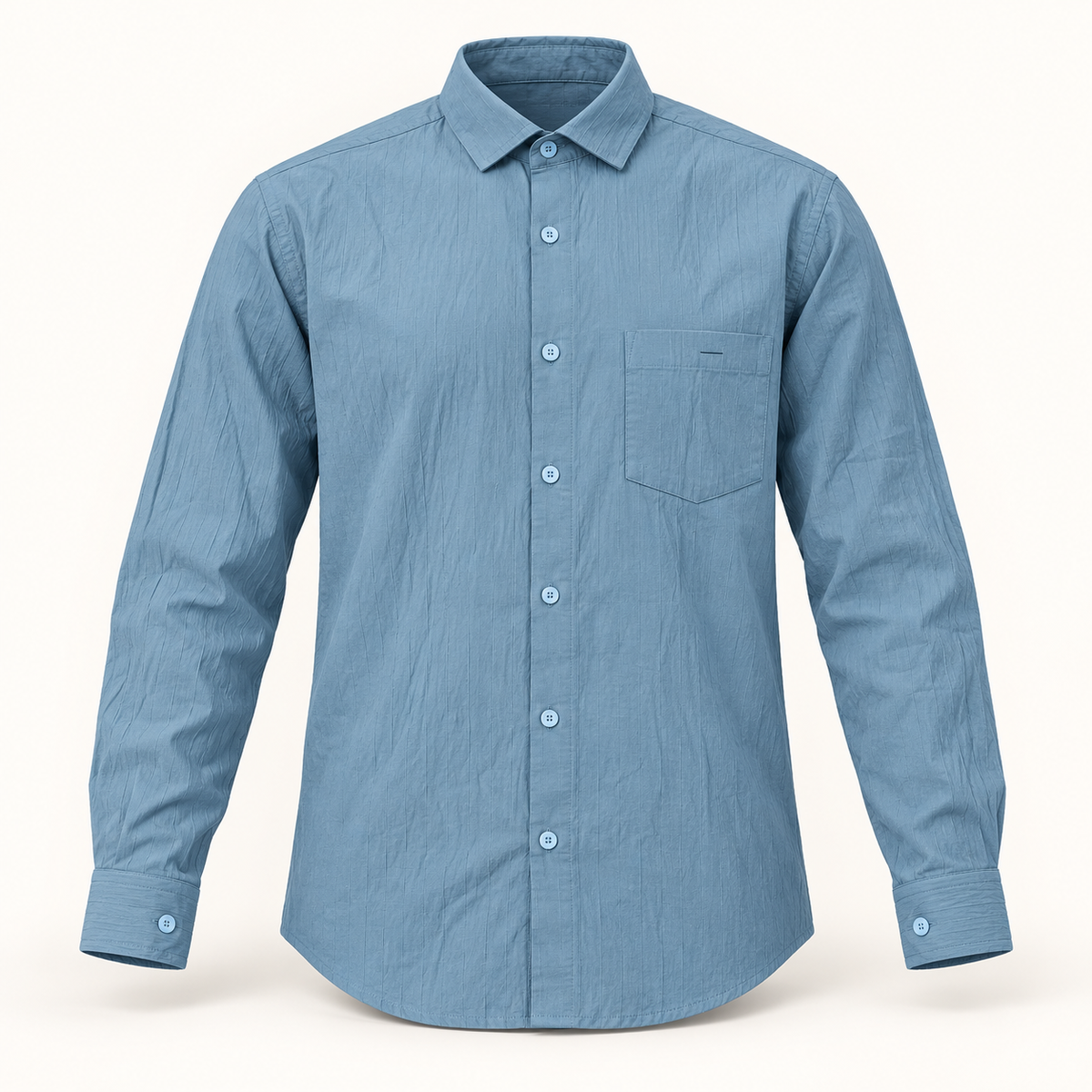 Textured Full Sleeve Pocket Shirt - Dusty Light Blue - dimensional product front with full sleeves