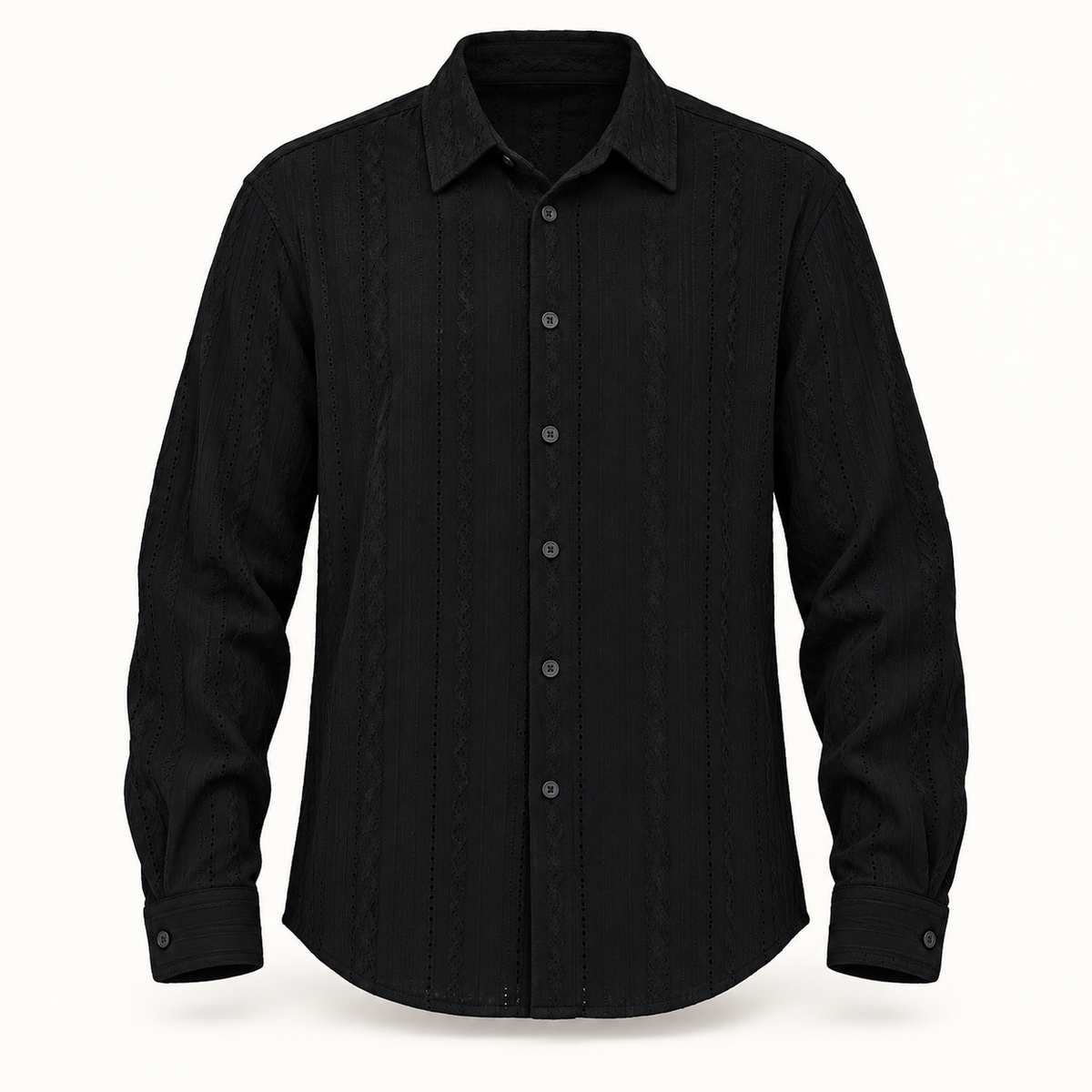Diamond Wave Texture Full Sleeve Shirt - Black - dimensional product front with full sleeves