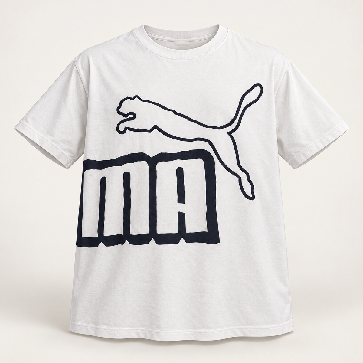 Leaping Cat Graphic Top - White, AI-generated 3D product-only view.