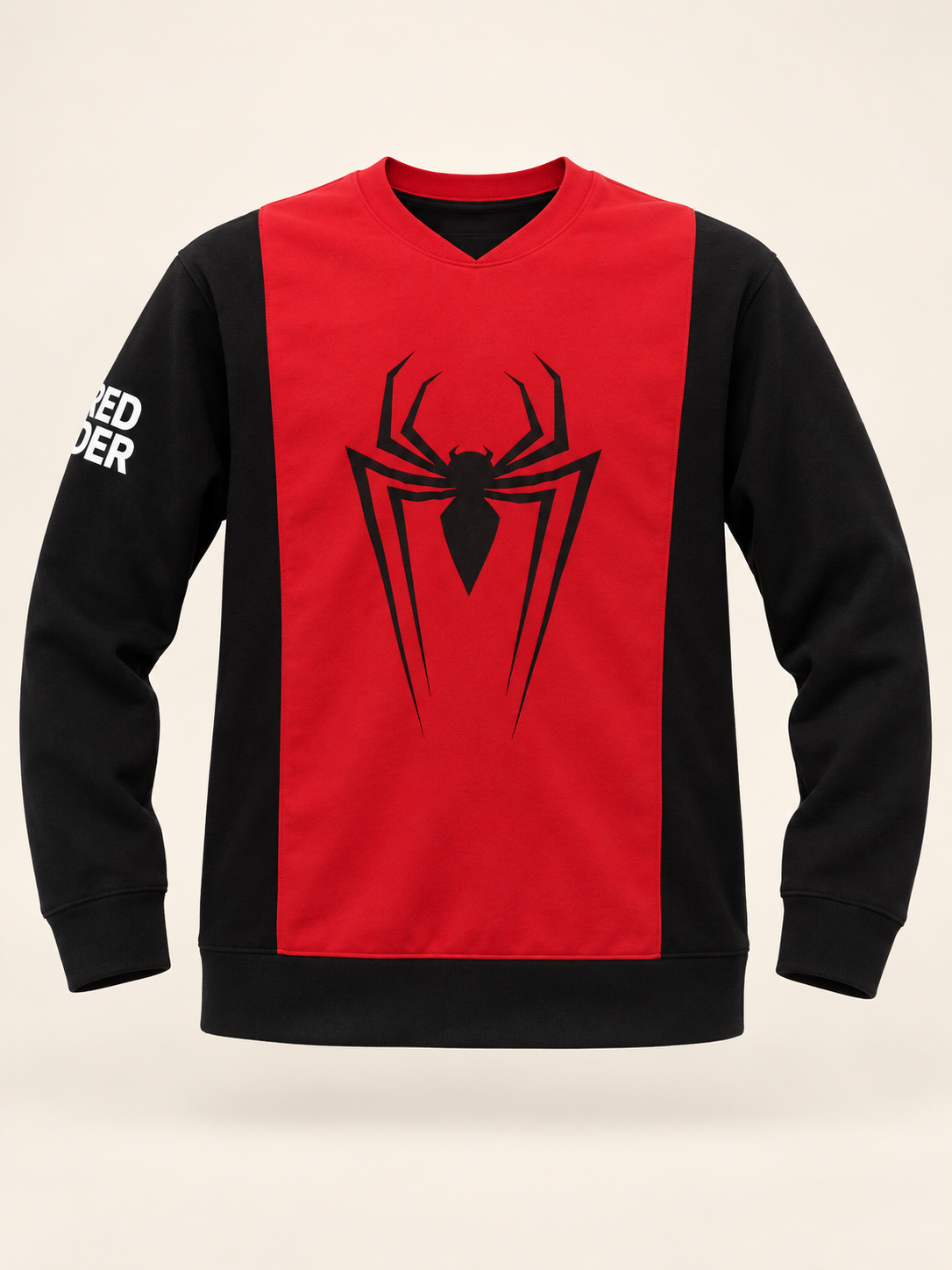 Spider Graphic V Neck Full Sleeve Top - Red Black, full front product view.