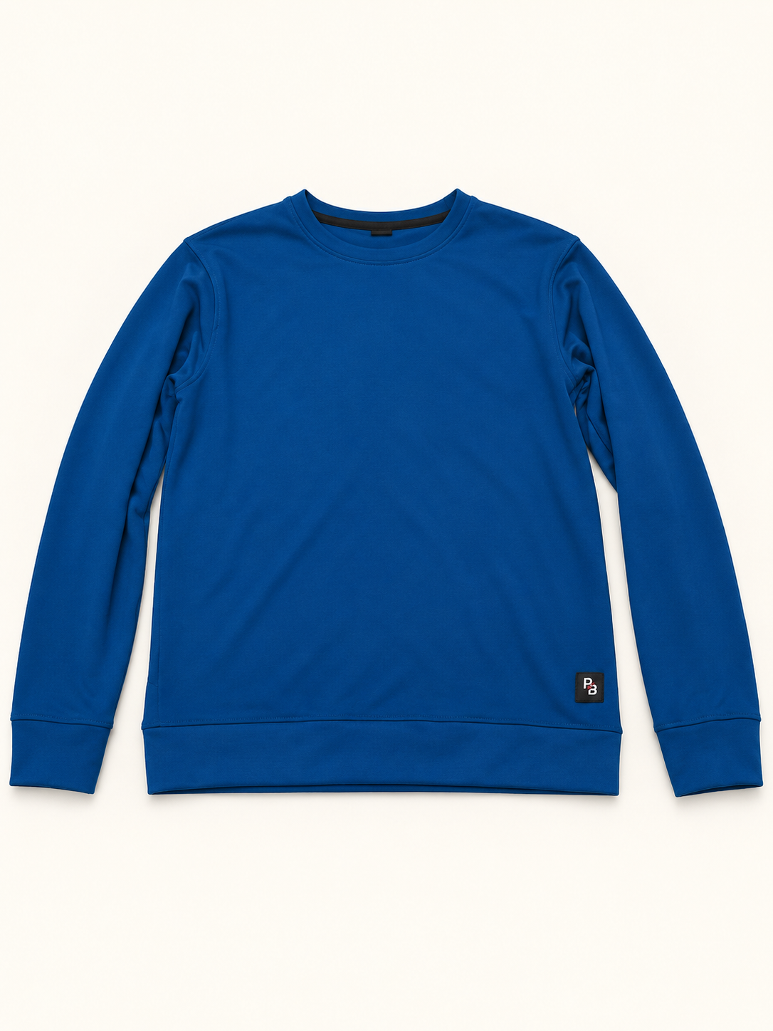 Hem Patch Crew Neck Sweatshirt - Blue, full front product view.