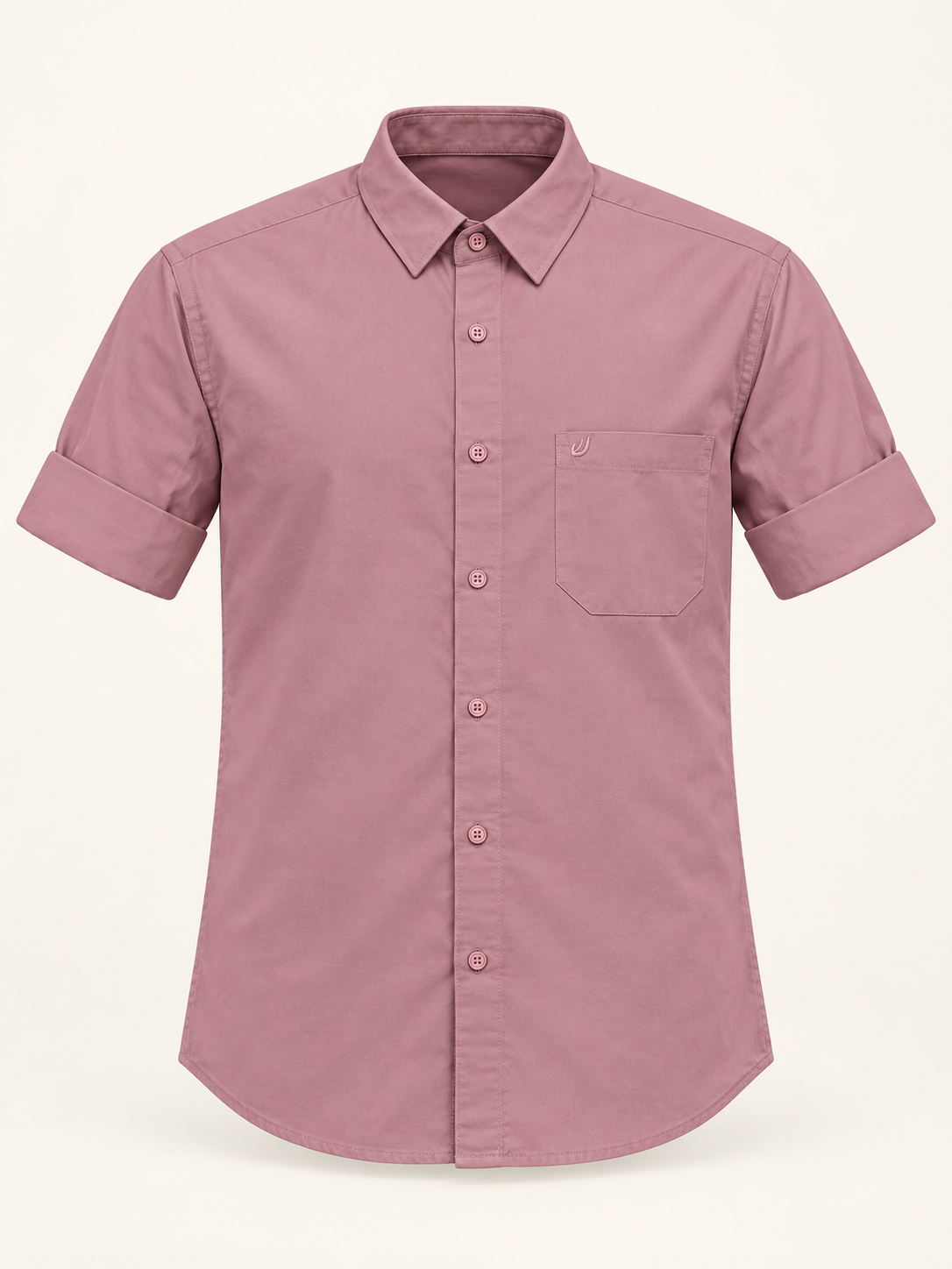 Folded Sleeve Pocket Shirt - Dusty Mauve, full front product view.