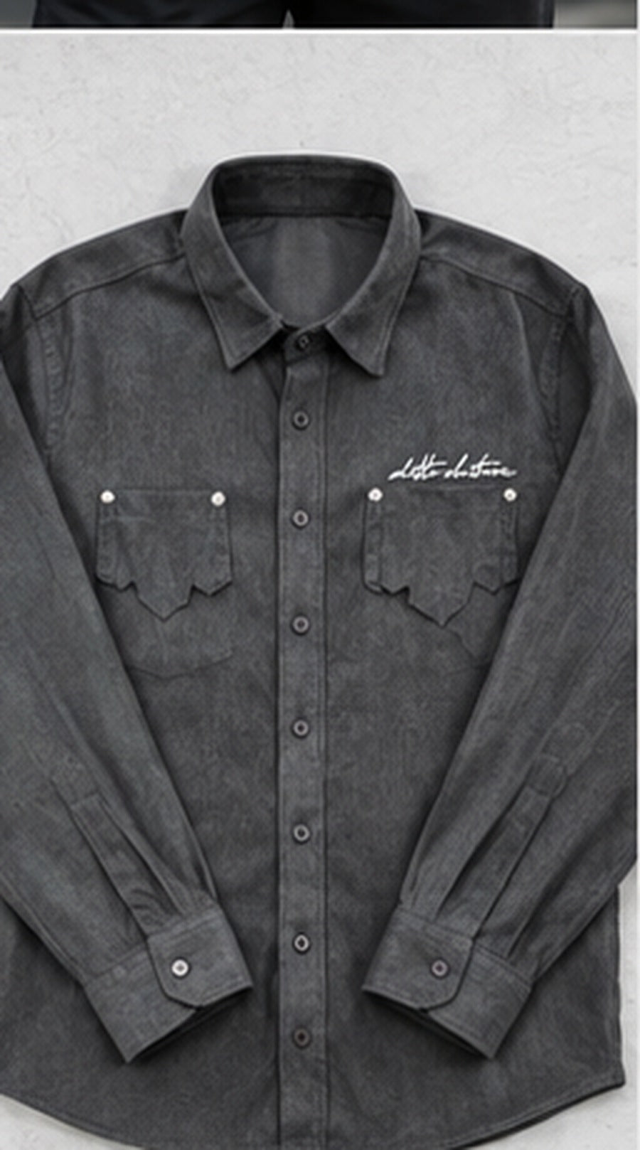 Charcoal Grey premium men's textured full-sleeve double-pocket shirt – shirt only
