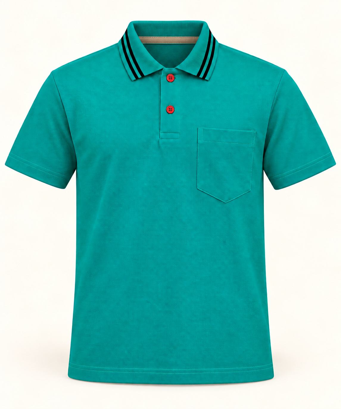 Twin Stripe Collar Pocket Polo T-Shirt - Teal, full front product view.