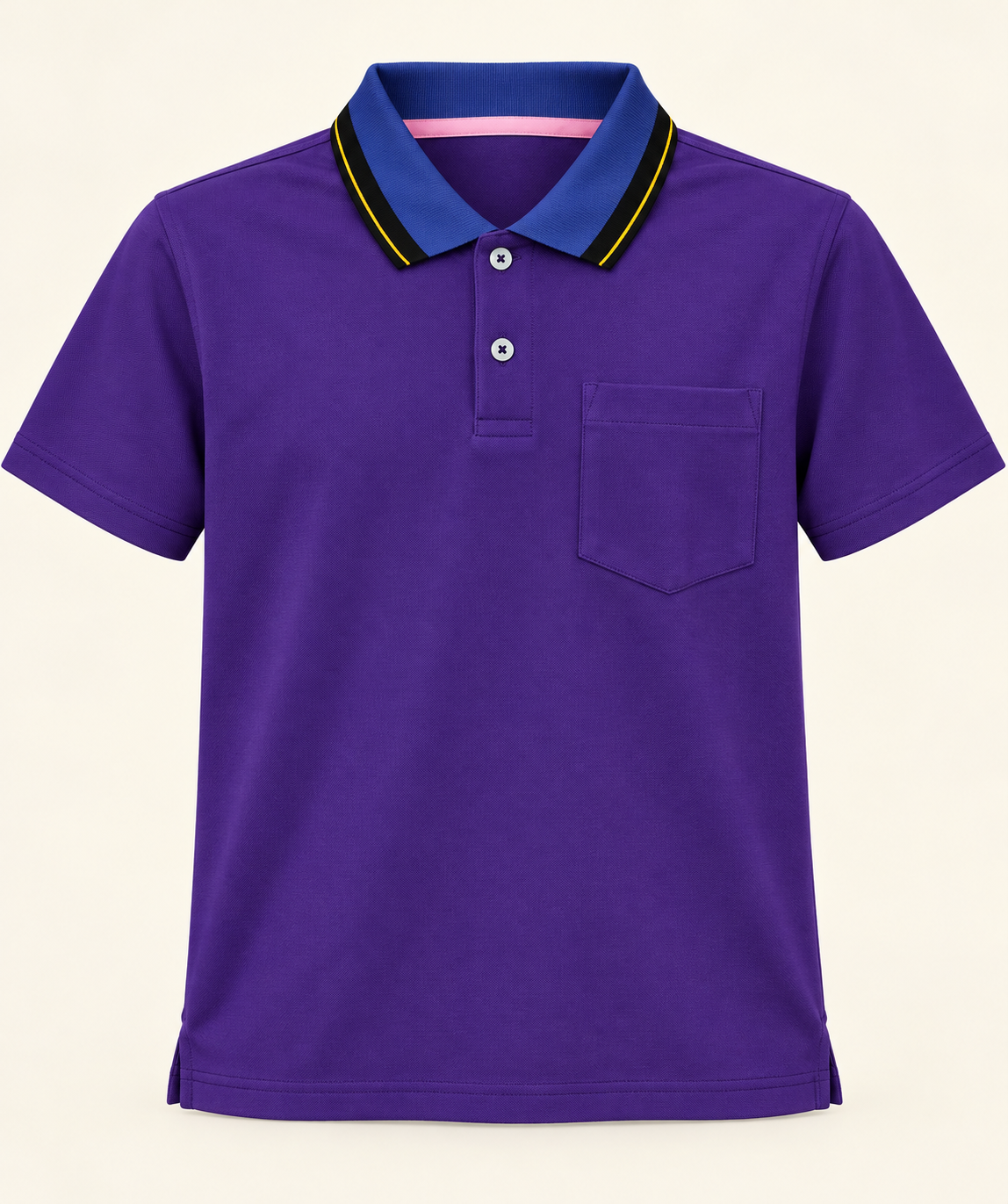 Blue Collar Yellow Edge Pocket Polo T-Shirt - Purple, full front product view.