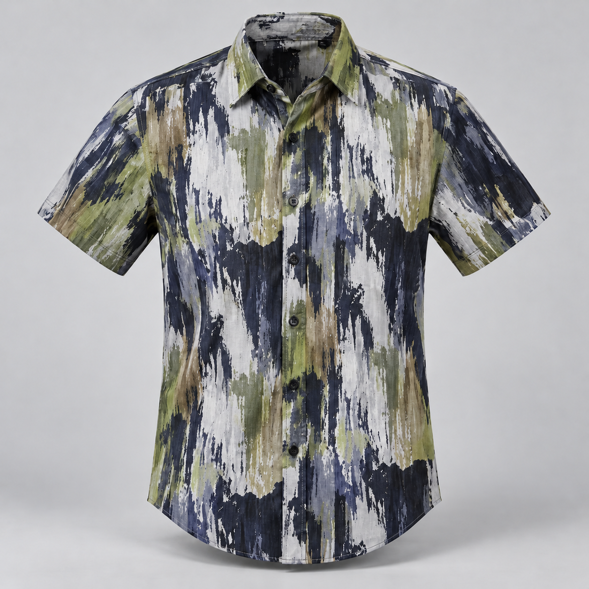 Abstract Print Half Sleeve Shirt - Olive Navy Grey — product front