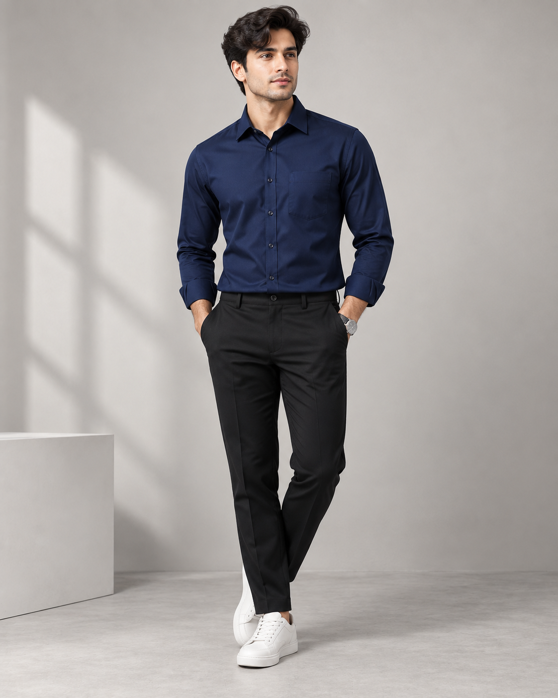 Navy men's premium formal shirt with chest pocket