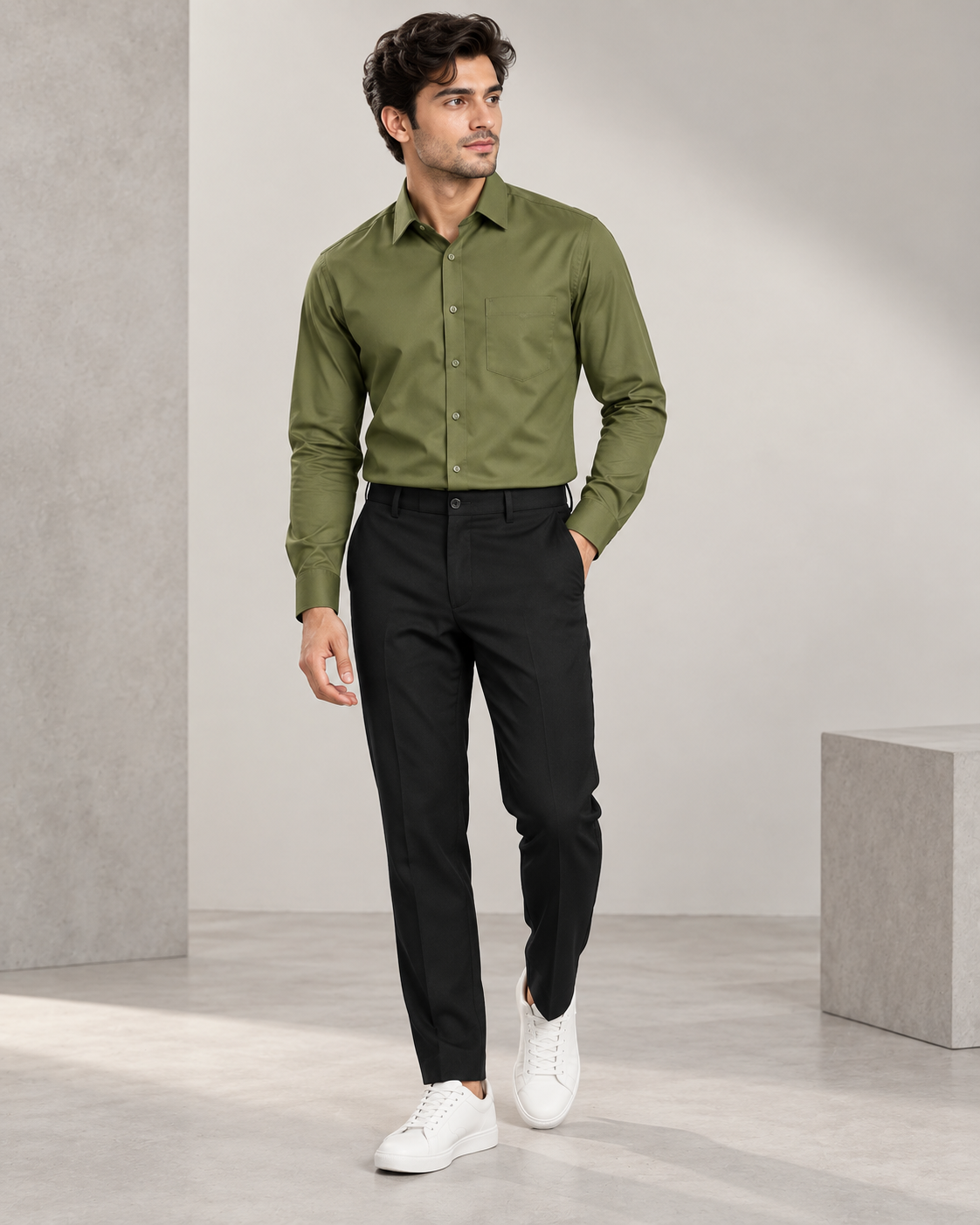 Olive men's premium formal shirt with chest pocket