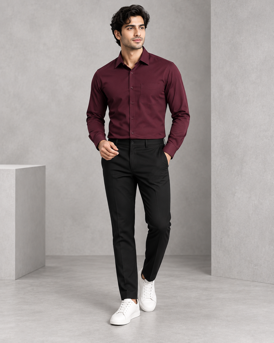 Wine men's premium formal shirt with chest pocket