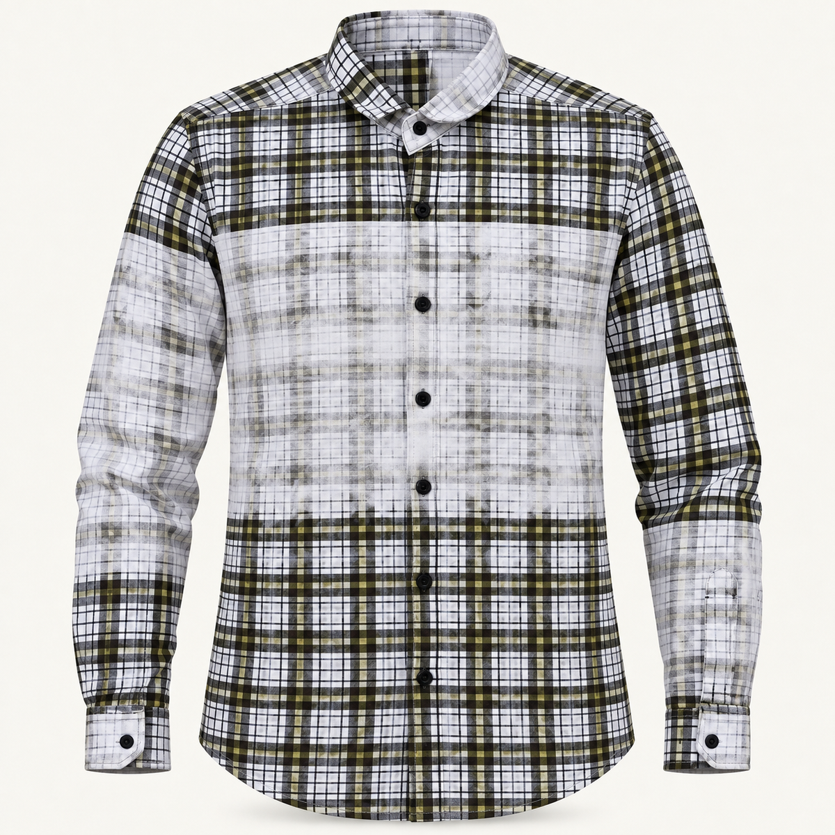 Panel Check Full Sleeve Shirt - White Olive Black product-front
