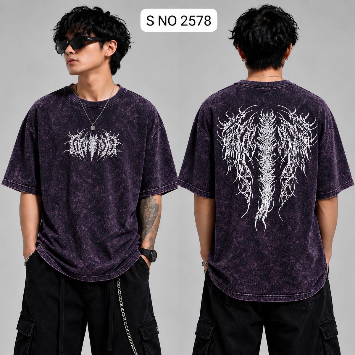 Back Born oversized T-shirt Plum front and back