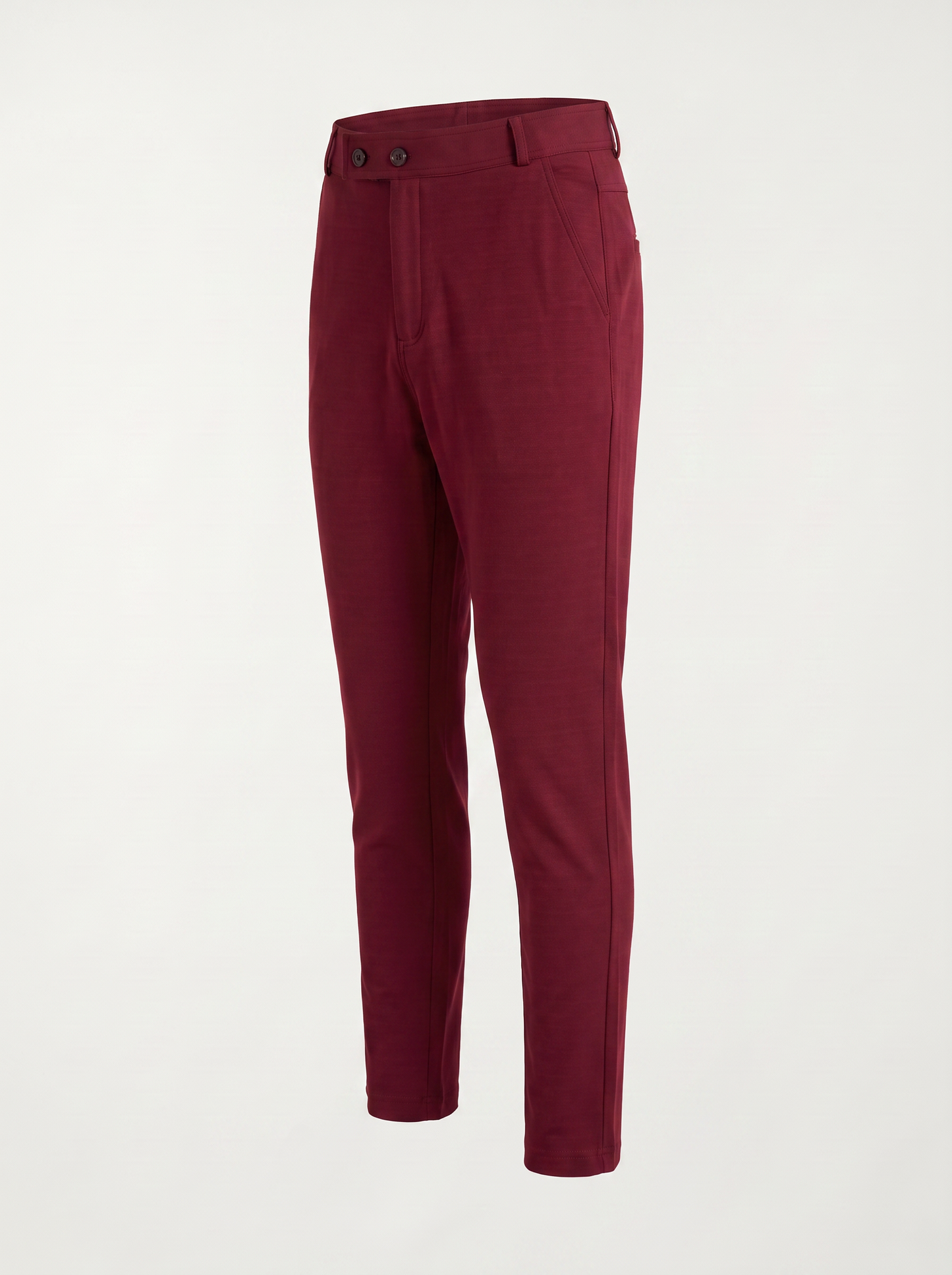 Red double button ankle fit pant angled view