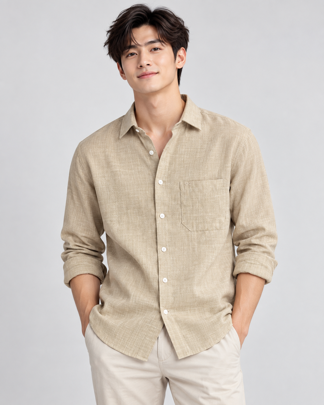 Korean Linen Shirt - Sand Beige