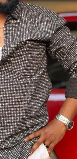 Micro Dot Printed Shirt — Charcoal Grey