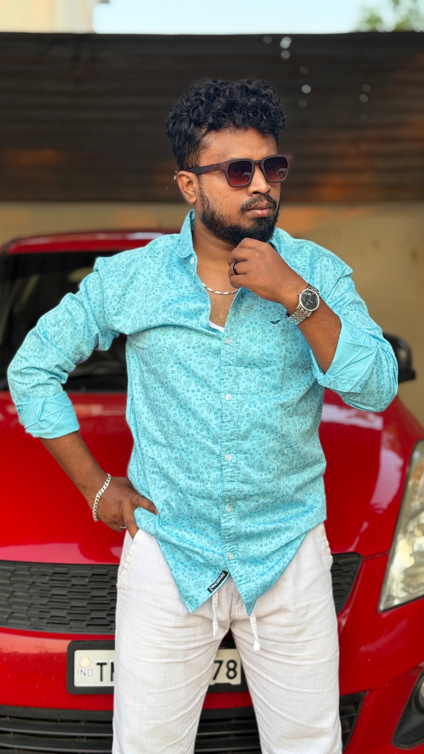 Paisley Block Printed Shirt — Sky Blue