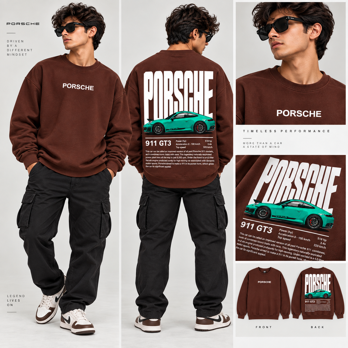 Code 2139 brown Porsche graphic sweatshirt