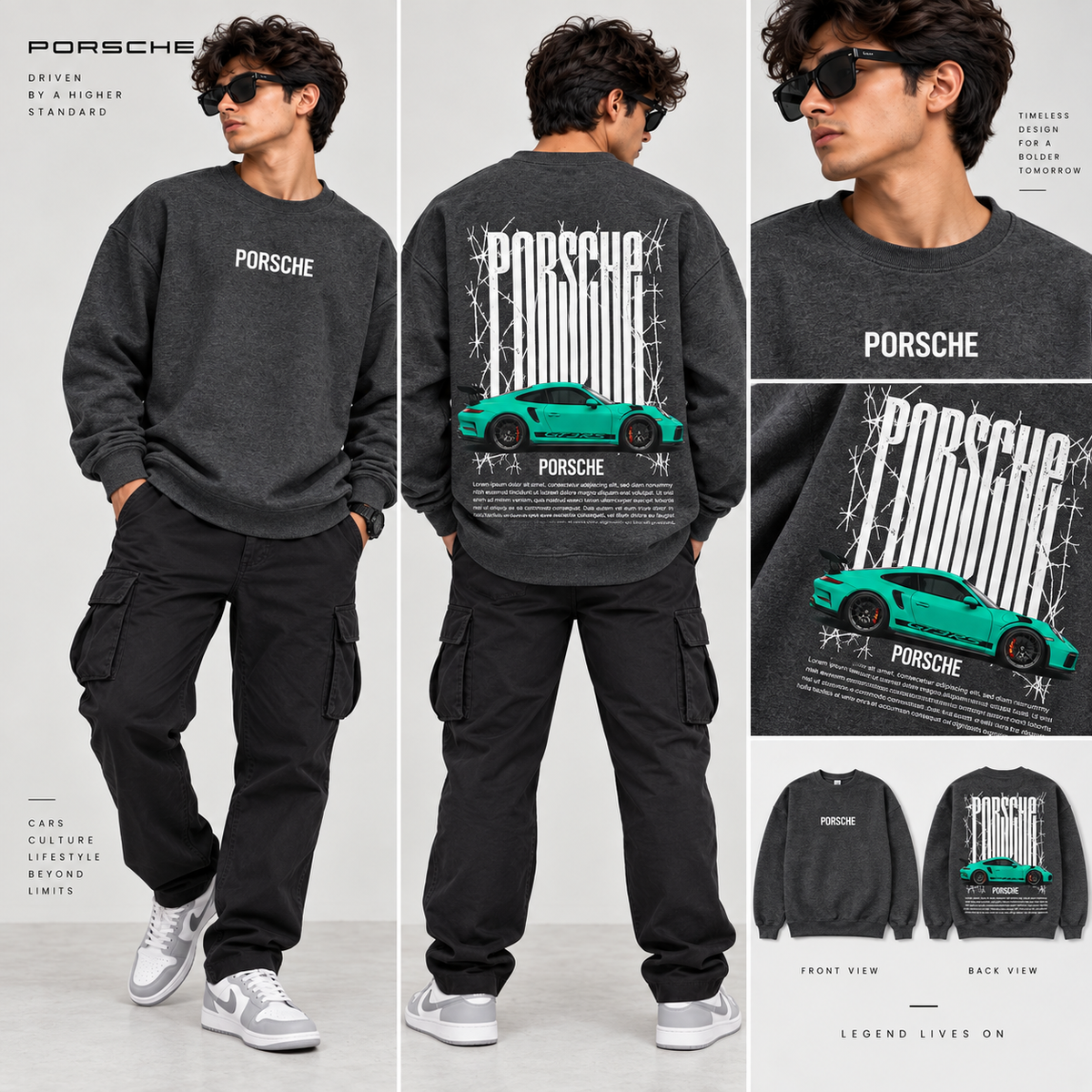 Code 2139 charcoal Porsche graphic sweatshirt